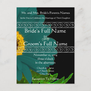 Teal Gerber Daisy Wedding bjudande Inbjudan Vykort