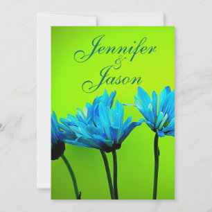 Teal Gerber Daisys on Lime Green bröllopsinbjudnin Inbjudningar
