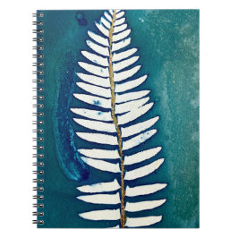 Teal Gilded Cyanotype Fern Spiral Notebook Anteckningsbok