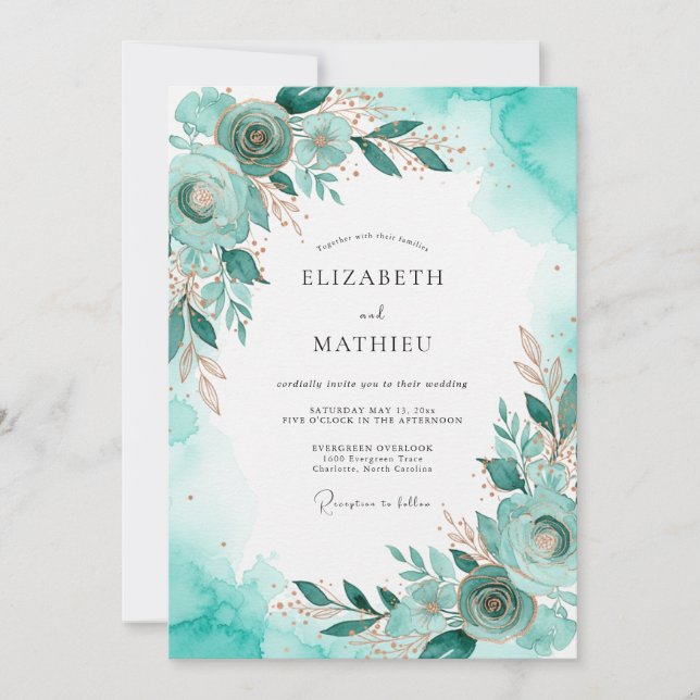 Teal Gilded Seaside Wedding Inbjudningar (Framsida)