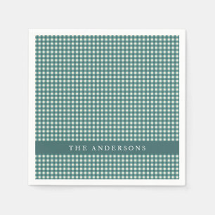 Teal Gingham Anpassad Familjenamn Underhållning Pappersservett
