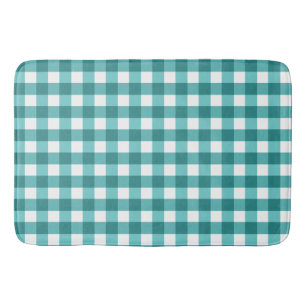 Teal gingham badrumsmatta