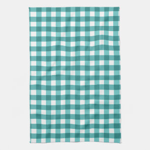 Teal gingham kökshandduk