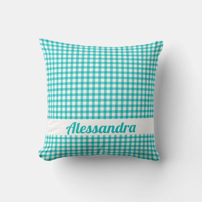 Teal Gingham Land Farmhouse Kudde (Framsida)