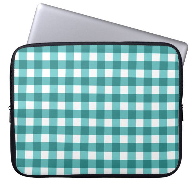 Teal gingham laptop fodral (Framsidan)
