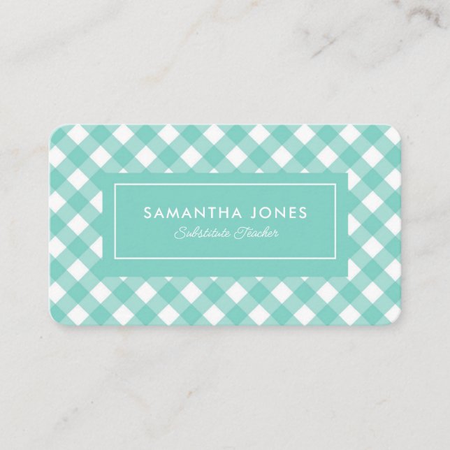 Teal Gingham Play Suppute Teacher Contact Info Visitkort (Framsida)