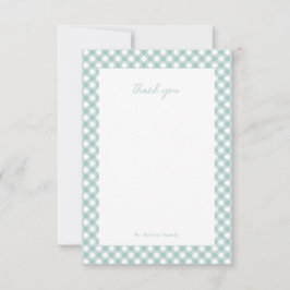 Teal gingham söt, enkel personlig babydusch tack kort