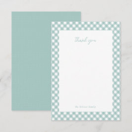 Teal gingham söt, enkel personlig babydusch tack kort