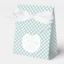 Teal gingham söt könsneutral babydusch presentaskar