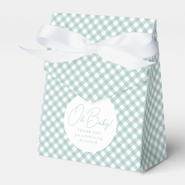Teal gingham söt könsneutral babydusch presentaskar (Framsidan Sidan)
