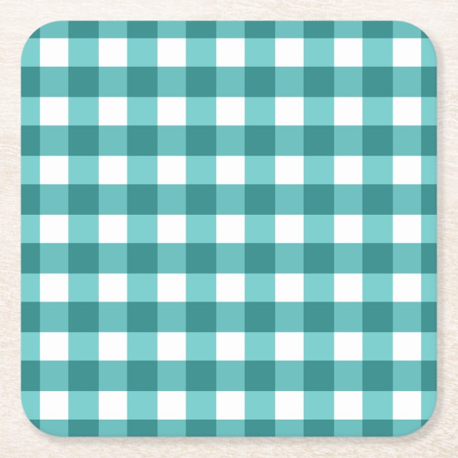Teal gingham underlägg papper kvadrat (Framsidan)