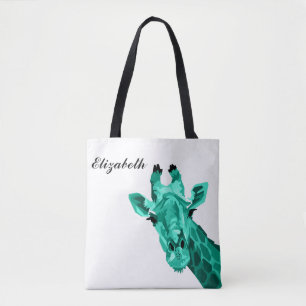 Teal Giraffe Pop Art Personlig Tote Bag Tygkasse