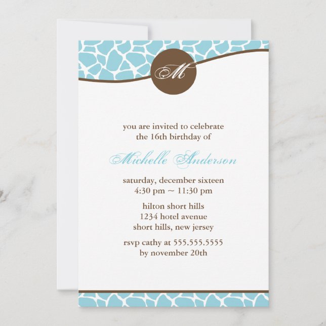Teal Giraffe Print Birthday Inbjudningar (Framsida)