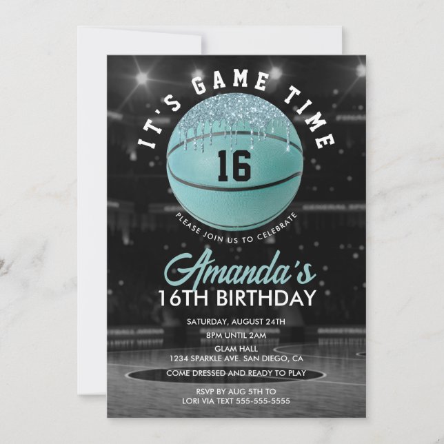 Teal Girls Basketball Birthday Inbjudningar (Framsida)