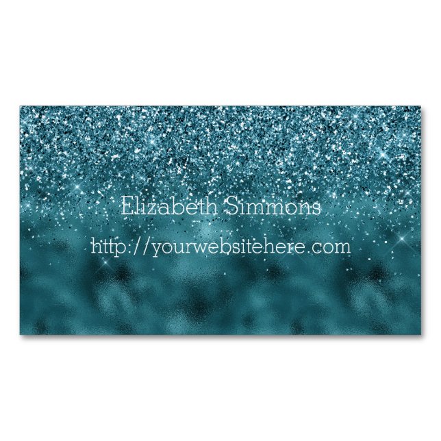 Teal Glam Glitzy Glitter Magnetiska Visitkort (Framsida)