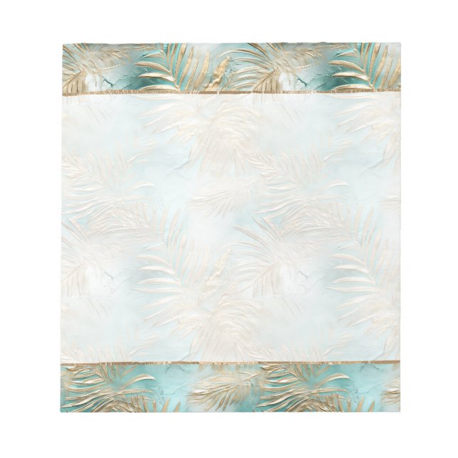 Teal Glam Guld White Tropical Löv Anteckningsblock (Framsida)