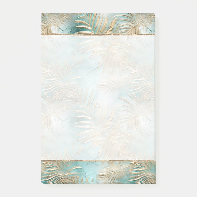Teal Glam Guld White Tropical Löv Post-it Block (Framsida)