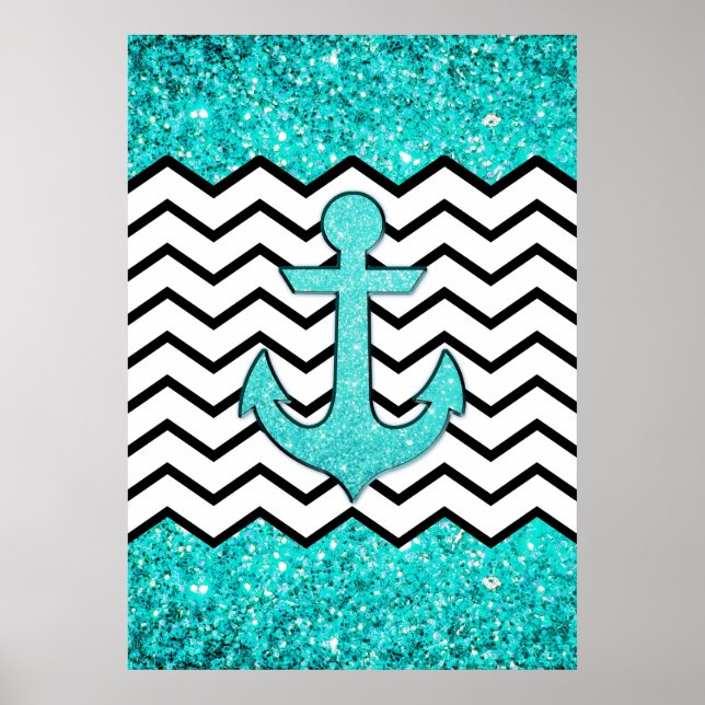 Teal glitter ankare och schevron poster (Framsidan)