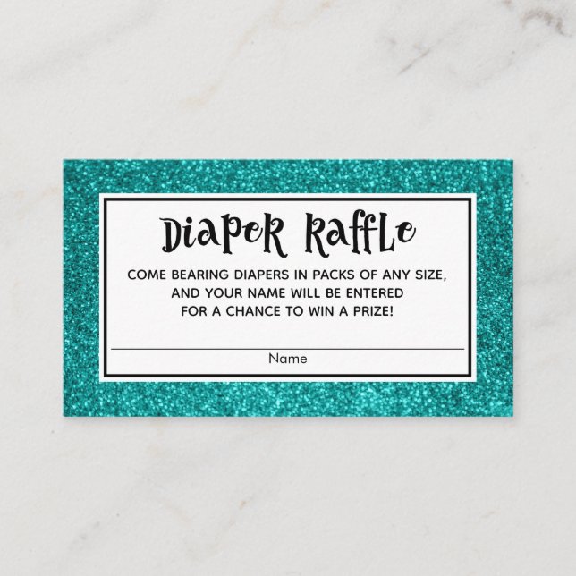 Teal Glitter Baby Shower Diaper Raffle Cards Tilläggskort (Framsida)
