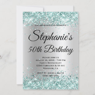 Teal Glitter Blek Silver övertoning Inbjudningar