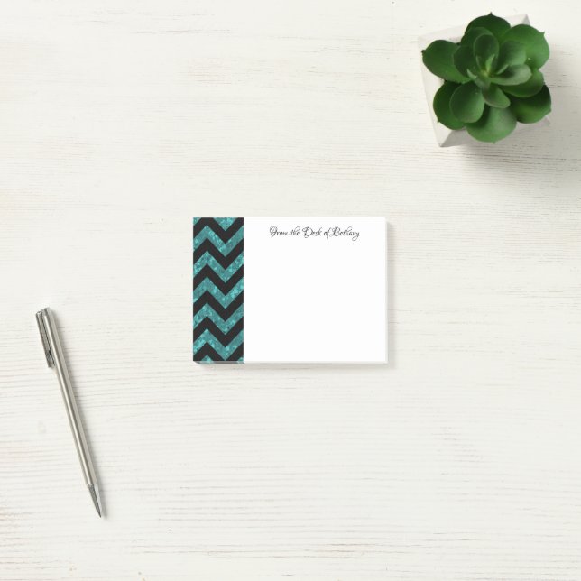 Teal Glitter Chevron Notes Post-it Block (Kontor)