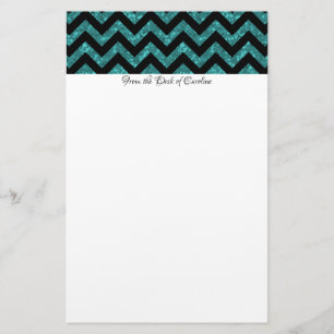 Teal Glitter Chevron Stationery Brevpapper