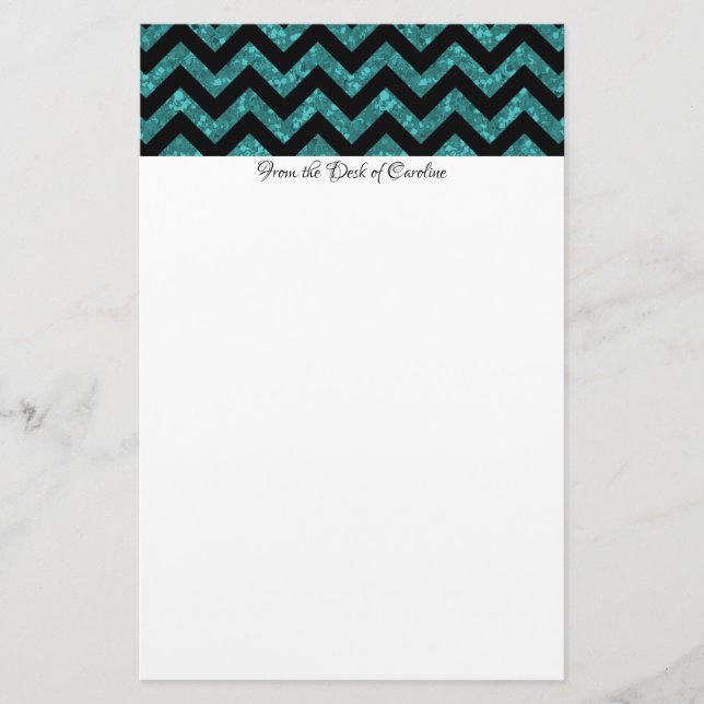 Teal Glitter Chevron Stationery Brevpapper (Framsida)