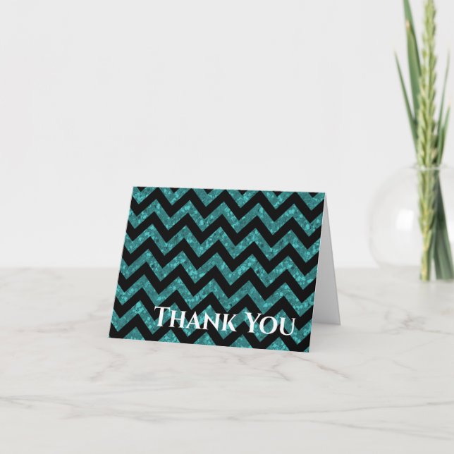Teal Glitter Chevron Vikt tackkort (Framsida)