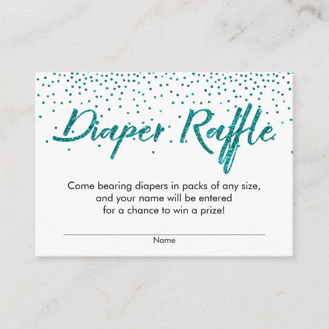Teal Glitter Confetti-skript, blaper Raffle Biljet Tilläggskort (Framsida)
