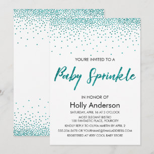 Teal Glitter confetti & Typography Baby Sprinkle Inbjudningar