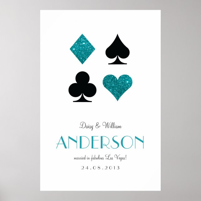 Teal Glitter Destiny Las Vegas Bröllop-årsdagen Poster (Framsidan)