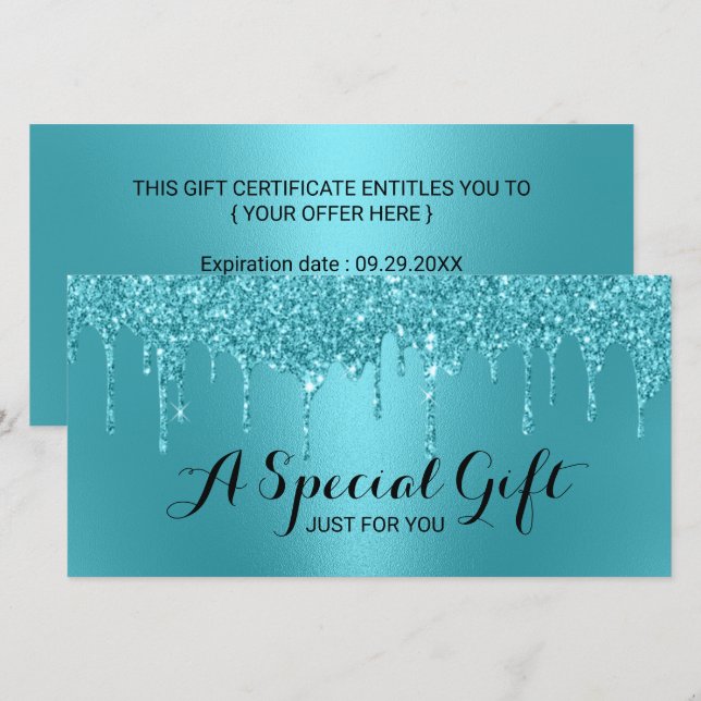 Teal Glitter Drips Salon & Spa Gift-certifikat (Fram/baksida)