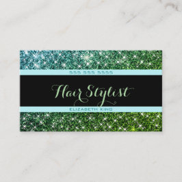 Teal Glitter Glam Social Media Hair Stylist Salon Visitkort
