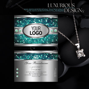 Teal Glitter Gnistra Rhinestones Logotyp Silver ut Visitkort