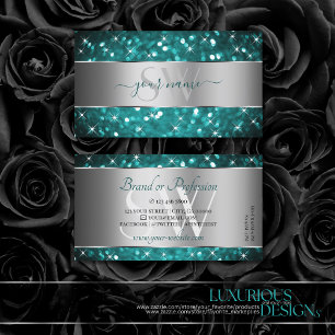 Teal Glitter Gnistra Stars Initial Silver Decor Visitkort