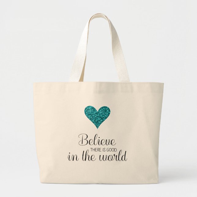 Teal Glitter Heart-inspiration Jumbo Tygkasse (Framsidan)