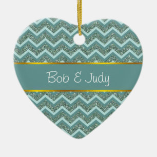 Teal Glitter Julgransprydnad Keramik