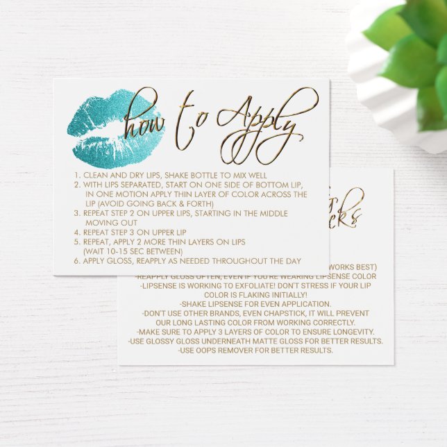 Teal Glitter Läppar 2 - Apply - White Visitkort (Skivbord)