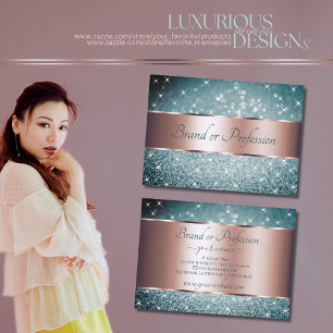 Teal Glitter Luminous Stars Ro Guld Dekoration Visitkort