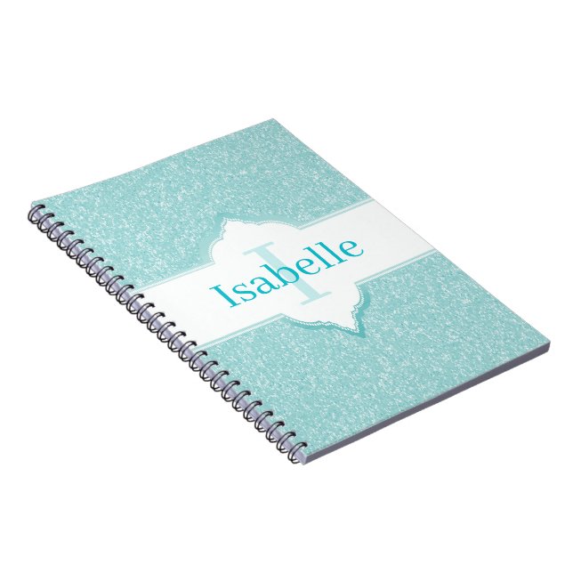 Teal Glitter Monogram bärbar dator Anteckningsbok (Högra Sidan)