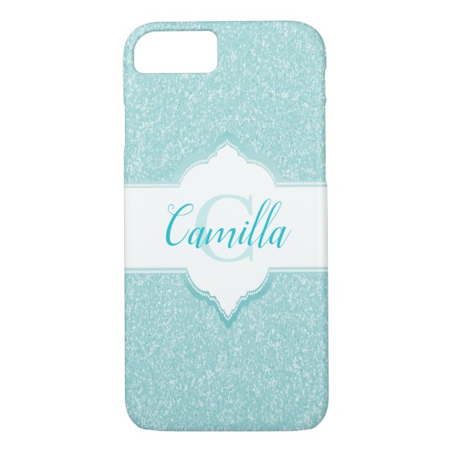 Teal Glitter Monogram Case-Mate iPhone Skal (Baksida)