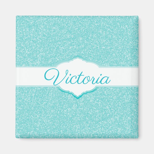 Teal Glitter Monogram Magnet (Framsidan)