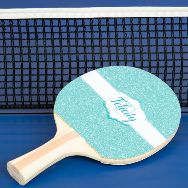 Teal Glitter Monogram Ping Pong Paddle Pingisracket (Insitu)