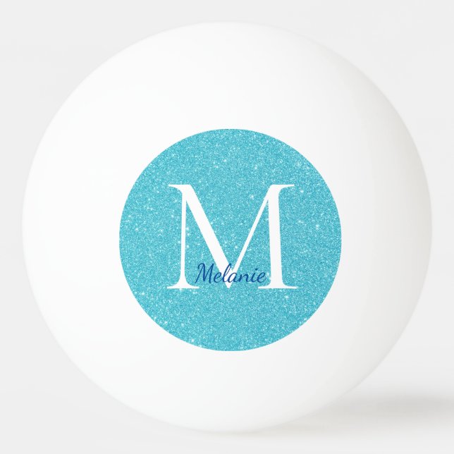 Teal Glitter Monogram Pingisboll (Framsidan)