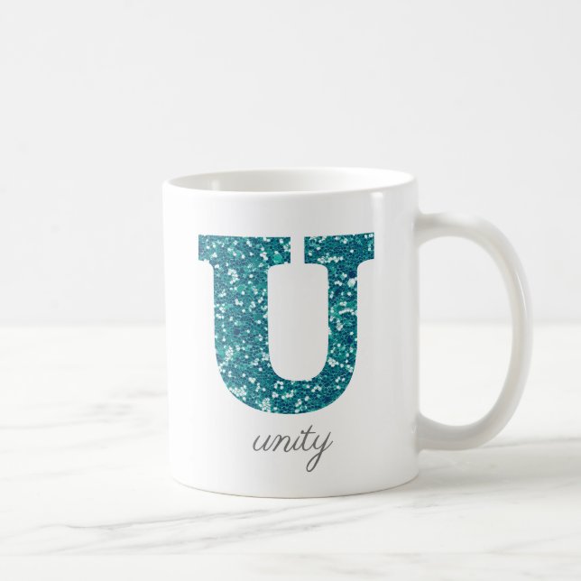 Teal Glitter Monogram U Personlig Mugg (Höger)