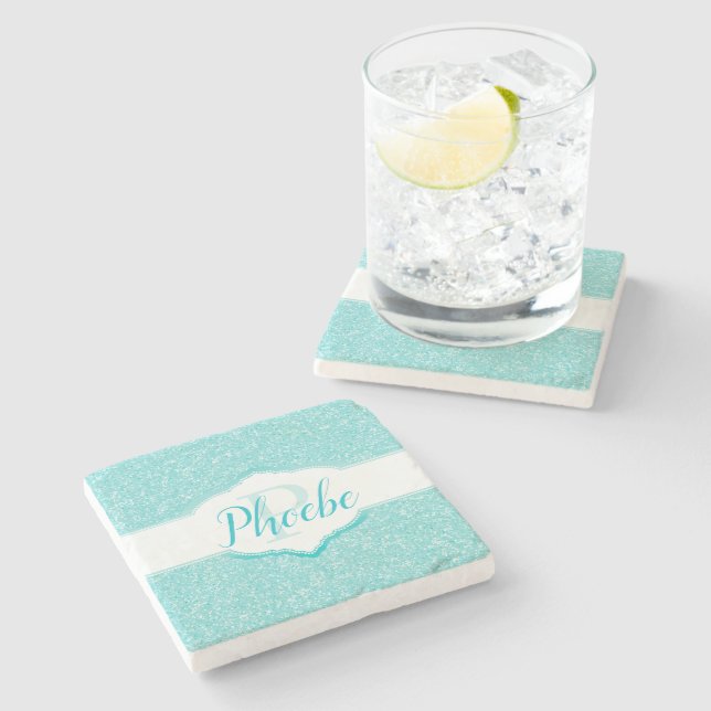 Teal Glitter Monogram Underlägg (Sidan)