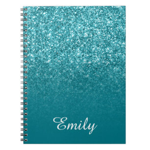 Teal Glitter och Ombre Personlig Anteckningsbok