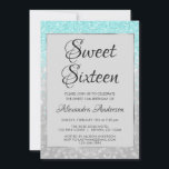 Teal Glitter och Silver Sweet 16 Birthday Inbjudningar<br><div class="desc">Blue Teal Glitter och Silver Foil Glam Sweet sixteen för en 16:e födelsedagsfest firande. Denna moderna inbjudan är perfekt för en Teal Glitter och Silver Foil Girly Sweet 16-Födelsedagsfest. Kontakta designern om du vill ha anpassade matchande objekt.</div>