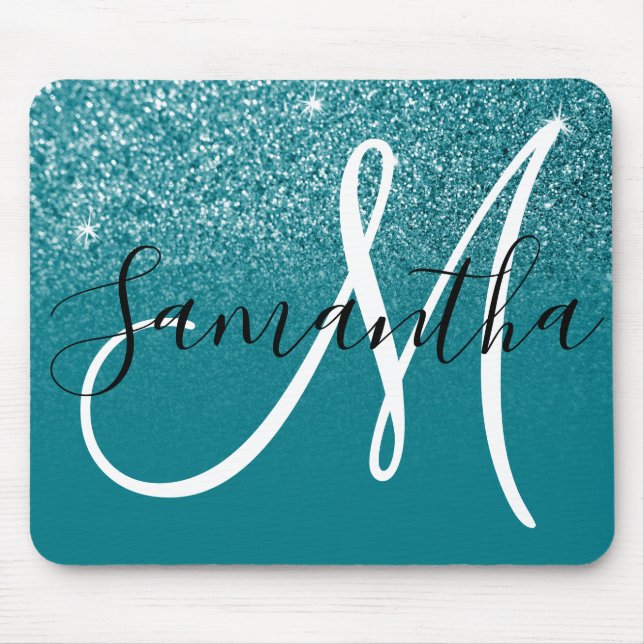 Teal Glitter Ombre Gnistra Monogram Musmatta (Framsidan)