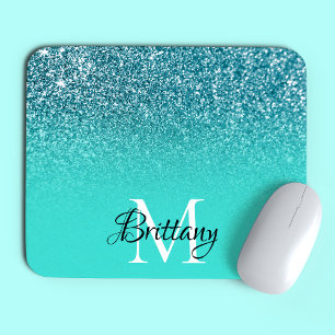 Teal Glitter Ombre Personlig Monogram Musmatta